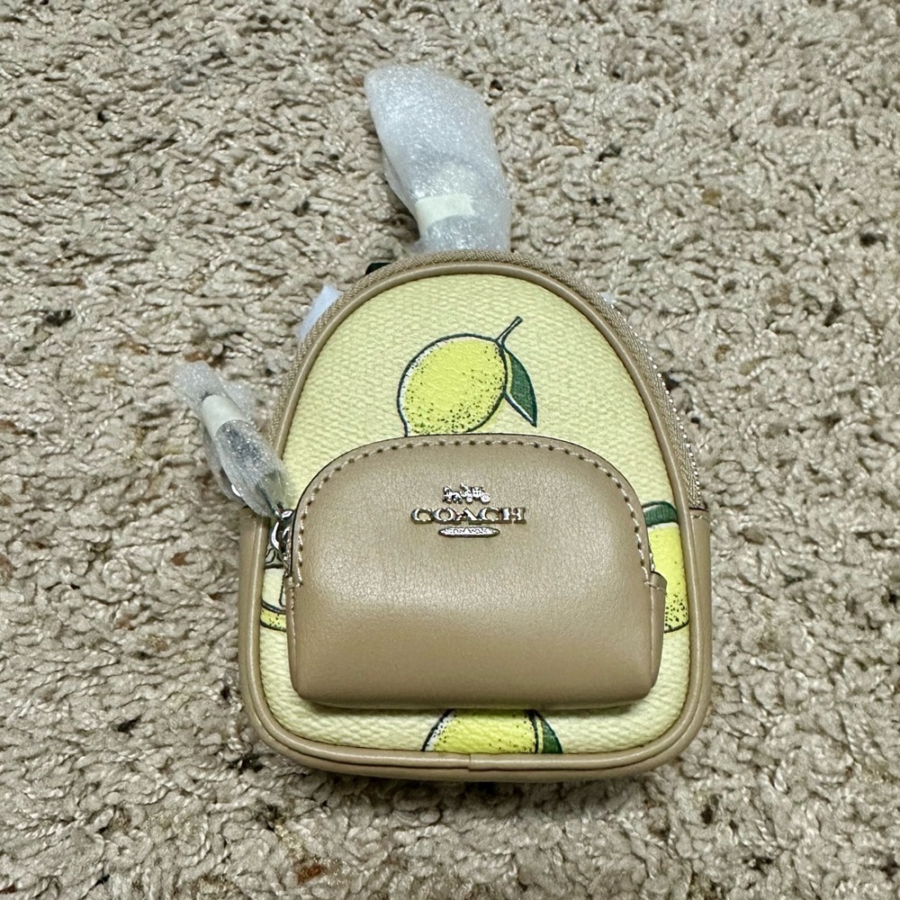 NWT Coach Mini Court Backpack Bag Charm with Lemon Print